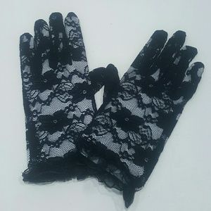 Black Lace Solid Floral Gloves
